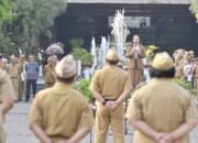 Walikota Semarang, Agustina Wilujeng memimpin apel pagi terpusat