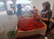 Pedagang cabai pasar Johar melayani pembeli di lapaknya