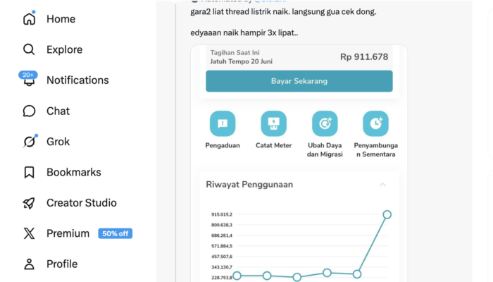 Warganet Keluhkan Tagihan Listrik Melonjak hingga Tiga Kali Lipat pada Mei–Juni 2026, Begini Kata PLN