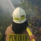 Petugas berupaya memadamkan kebakaran lahan di dekat Stasiun Kampung Bandan, Ancol, Jakarta Utara