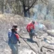 Petugas gabungan melakukan pemadaman karhutla dengan sistem gepyok di lereng Gunung Arjuno-Gunung Welirang