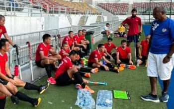 Timnas Hoki Lapangan Indonesia saat latihan di Jakarta, baru-baru ini.